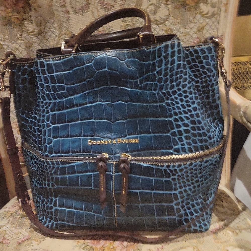 Dooney & Bourke Unique Turquoise/ Teal Crocodile Embossed Lg. Dawson HandbaBag